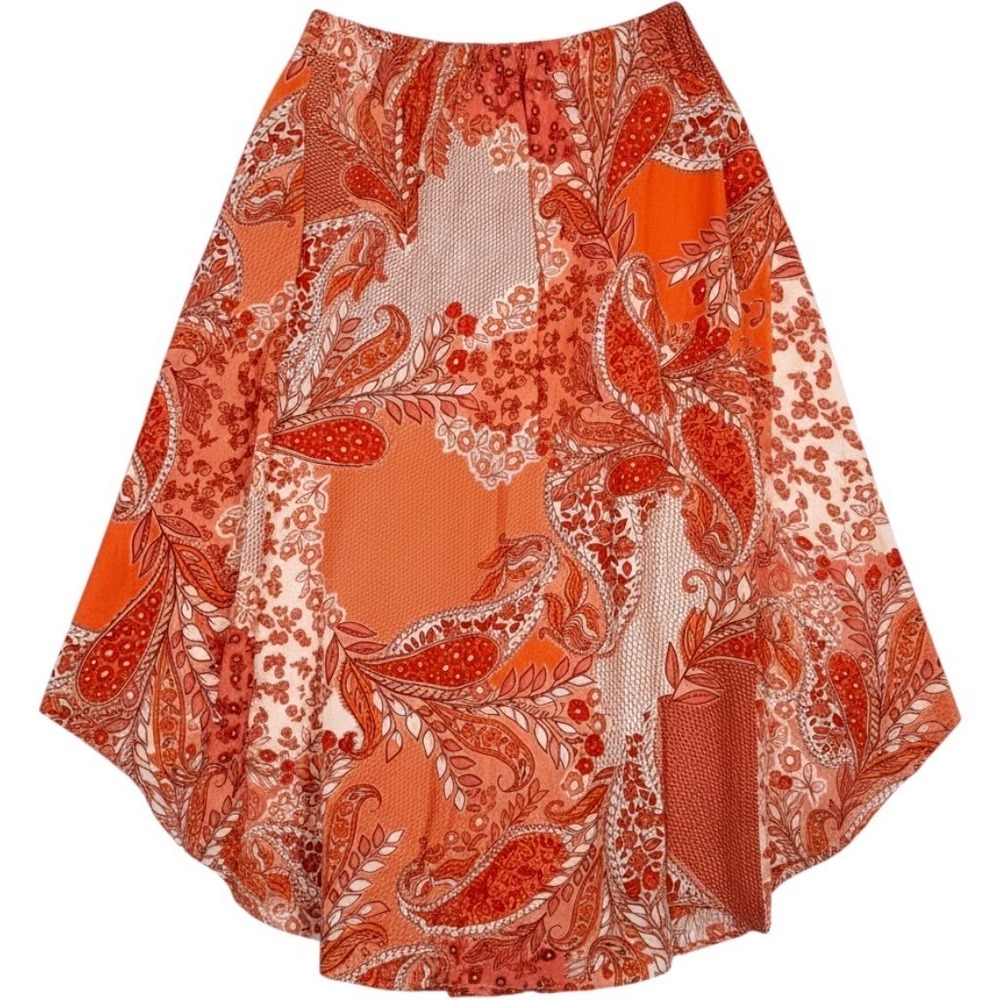 Patrons of Peace Boho Maxi Wrap Skirt L Orange Paisley Patchwork Festival Hippie - Picture 11 of 15